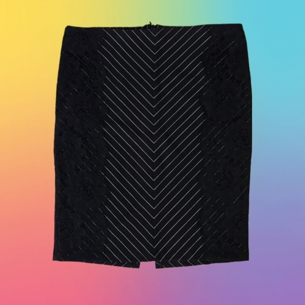Pinstripe Lace Black Pencil Skirt, M